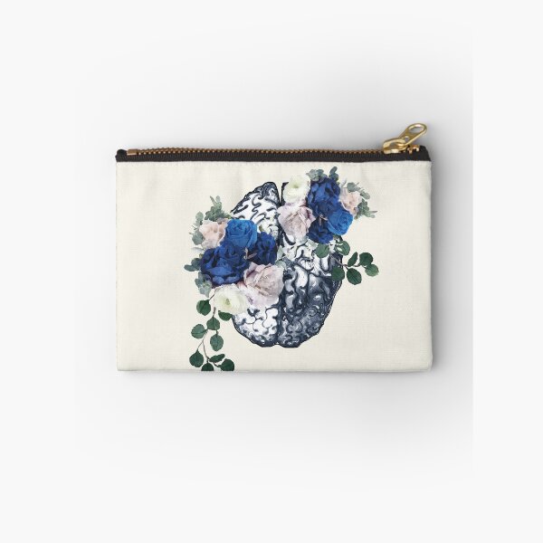 Item preview, Brain mental health psychology, Blue flowers and roses,  anatomy watercolor art designed and sold by Collagedream.