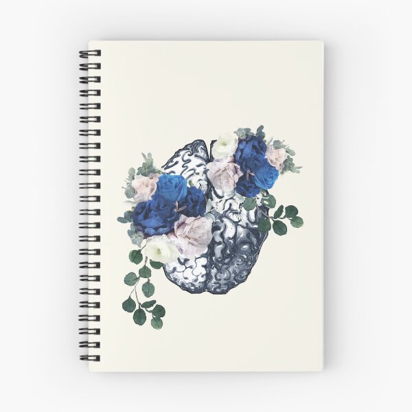 Item preview, Brain mental health psychology, Blue flowers and roses,  anatomy watercolor art designed and sold by Collagedream.