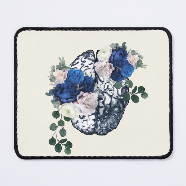 Item preview, Brain mental health psychology, Blue flowers and roses,  anatomy watercolor art designed and sold by Collagedream.