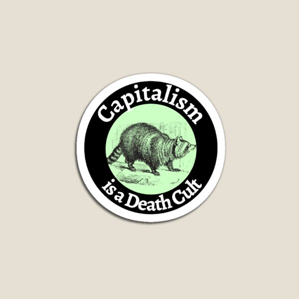 Vista previa del artículo con la obra «El capitalismo es un culto a la muerte», diseñado y vendido por muchachafanzine.