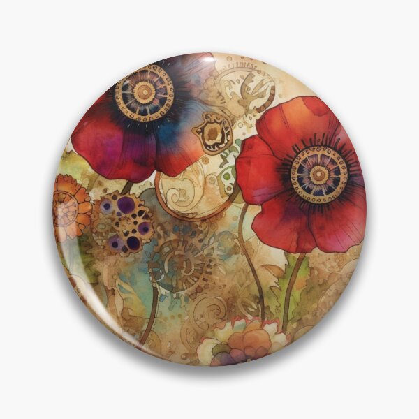 Item preview, Steampunk fullbloom poppies field watercolors with gold flakes . designed and sold by IrinaMinevich.