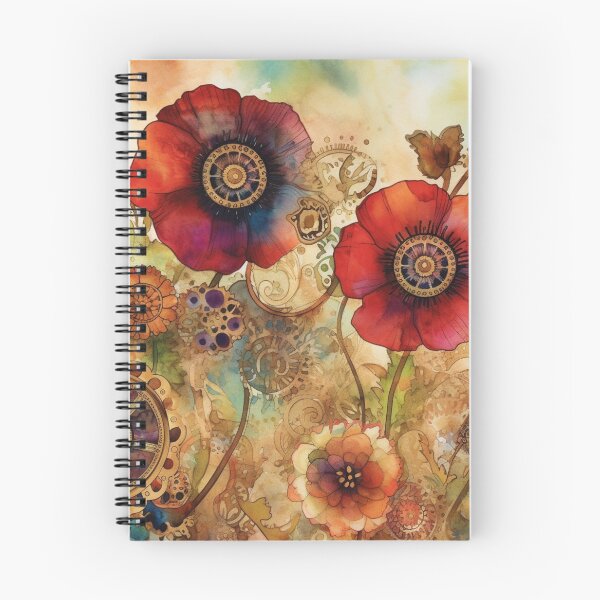 Item preview, Steampunk fullbloom poppies field watercolors with gold flakes . designed and sold by IrinaMinevich.