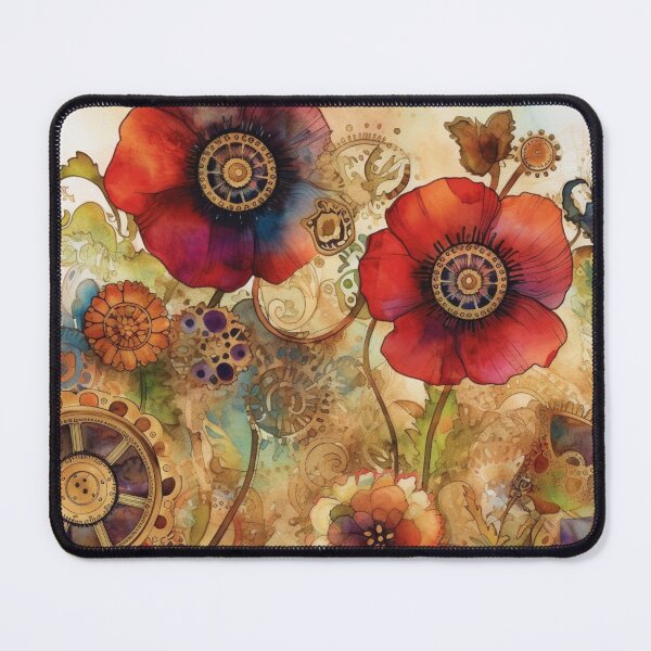 Item preview, Steampunk fullbloom poppies field watercolors with gold flakes . designed and sold by IrinaMinevich.