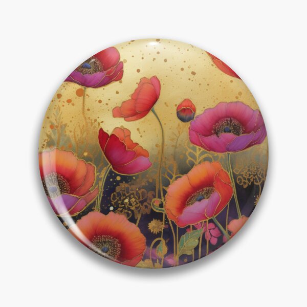 Item preview, Steampunk fullbloom poppies field watercolors with gold flakes . designed and sold by IrinaMinevich.