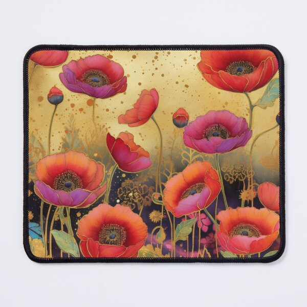 Item preview, Steampunk fullbloom poppies field watercolors with gold flakes . designed and sold by IrinaMinevich.