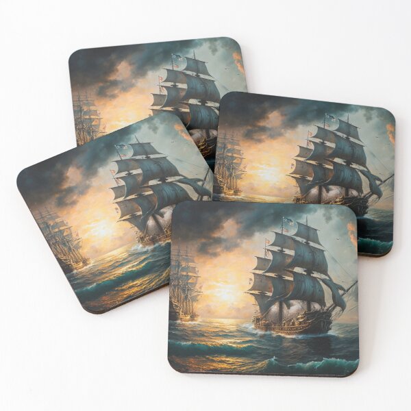 Item preview, Naval Battle Between Pirate Sailing Ships, Caribbean Seascape #7 designed and sold by AntielARt.