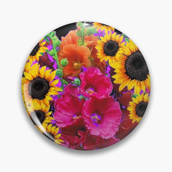 Item preview, HOLLYHOCKS SUNFLOWERS SUMMER GARDEN FLORAL BLACK ART designed and sold by sharlesart.