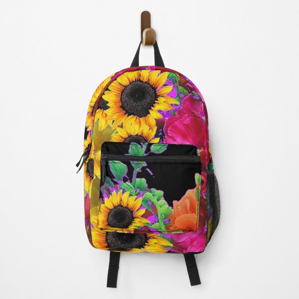 Item preview, HOLLYHOCKS SUNFLOWERS SUMMER GARDEN FLORAL BLACK ART designed and sold by sharlesart.