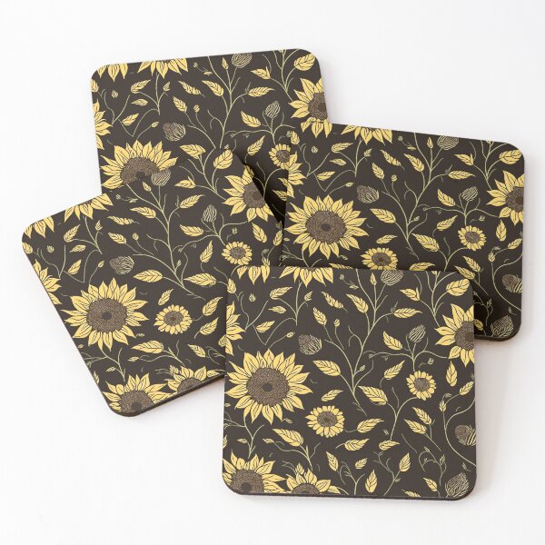 Item preview, Golden Sunflowers on Dark Brown, Floral Botanical Pattern designed and sold by Itaya Art.