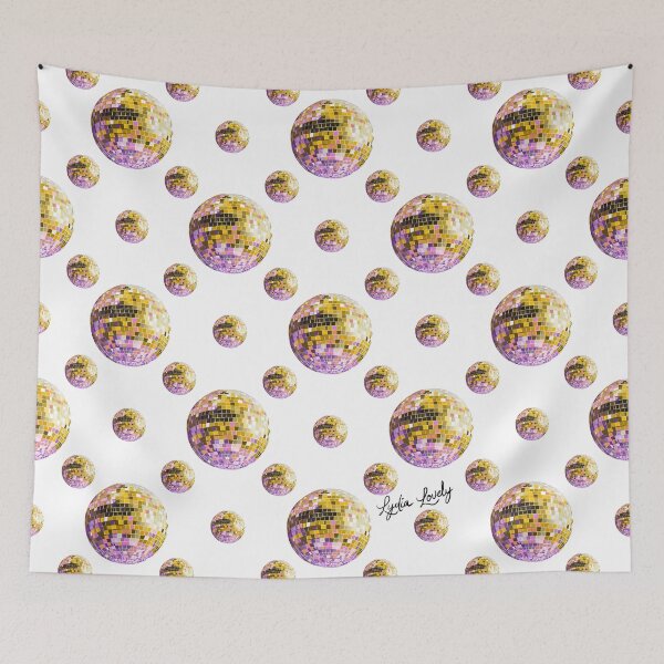Artikelvorschau, disco ball pattern- pastel yellow- white background entworfen und verkauft von Studio Lydia Lovely.