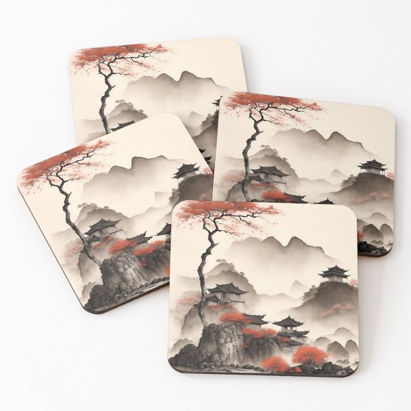 Item preview, Ink wash Landscape of ancient villages designed and sold by ganjaman71.