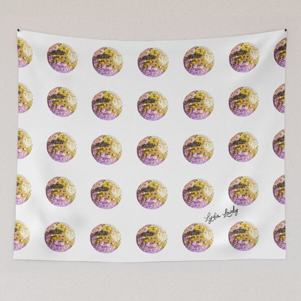 Artikelvorschau, disco ball pattern- pastel yellow- white background entworfen und verkauft von Studio Lydia Lovely.