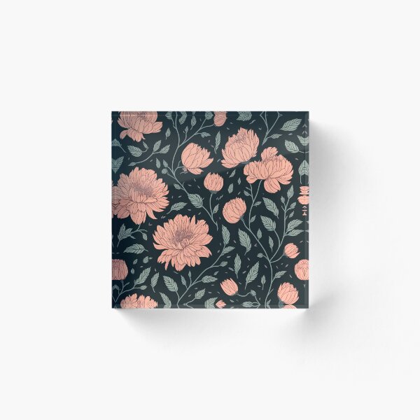 Item preview, Peach Peony Flowers on Teal, Floral Botanical Pattern designed and sold by Itaya Art.