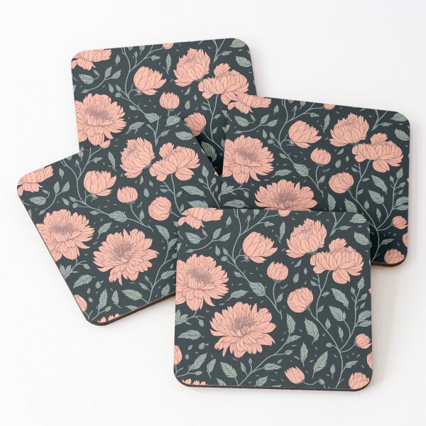 Item preview, Peach Peony Flowers on Teal, Floral Botanical Pattern designed and sold by Itaya Art.
