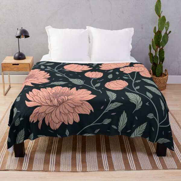Item preview, Peach Peony Flowers on Teal, Floral Botanical Pattern designed and sold by Itaya Art.