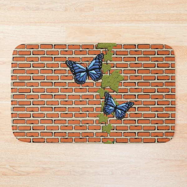 Item preview, Orange brick wall texture pattern with an ivy and blue butterflies designed and sold by Martapp.