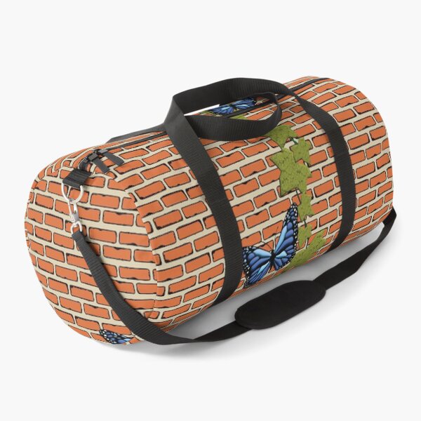 Item preview, Orange brick wall texture pattern with an ivy and blue butterflies designed and sold by Martapp.