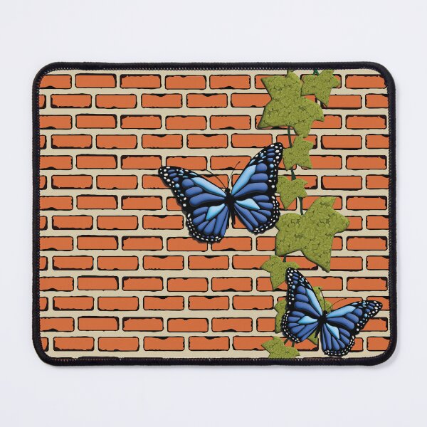 Item preview, Orange brick wall texture pattern with an ivy and blue butterflies designed and sold by Martapp.