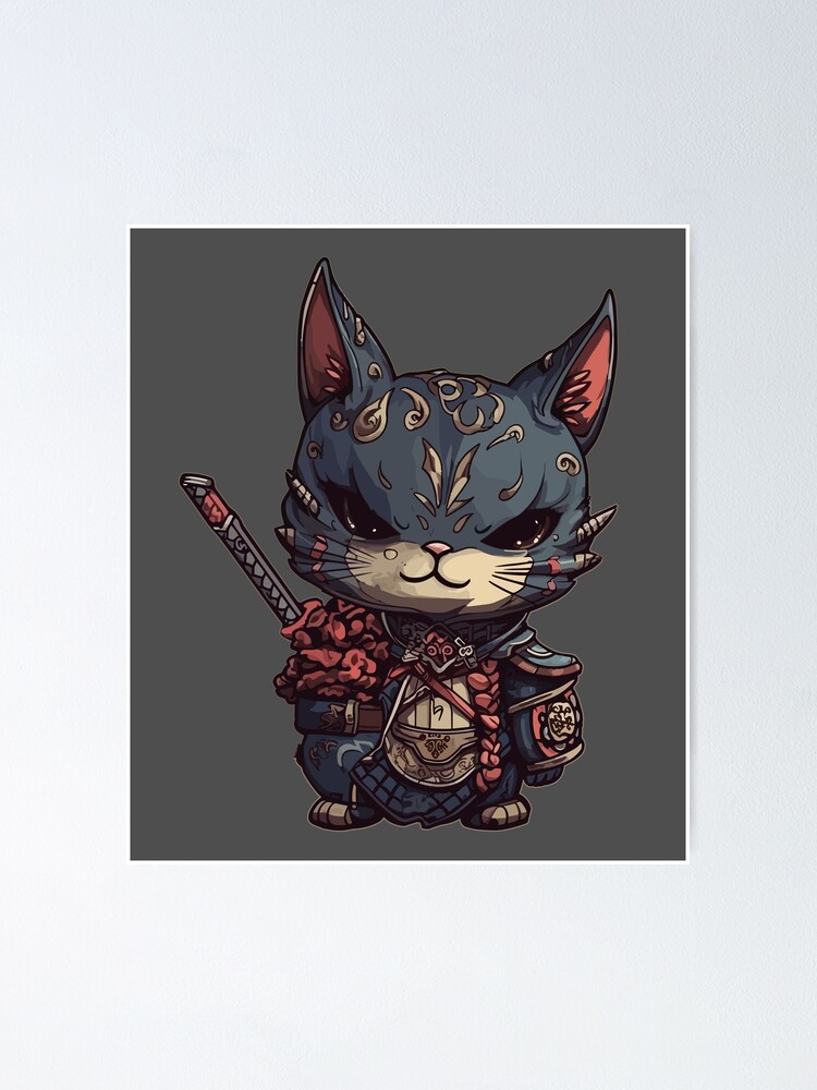 Poster for Sale mit Komplizierte süße Katze in Samurai-Rüstung