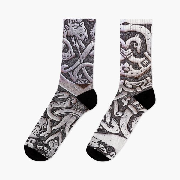 Item preview, viking wood carving design with dragons designed and sold by LGMmugsdesign.