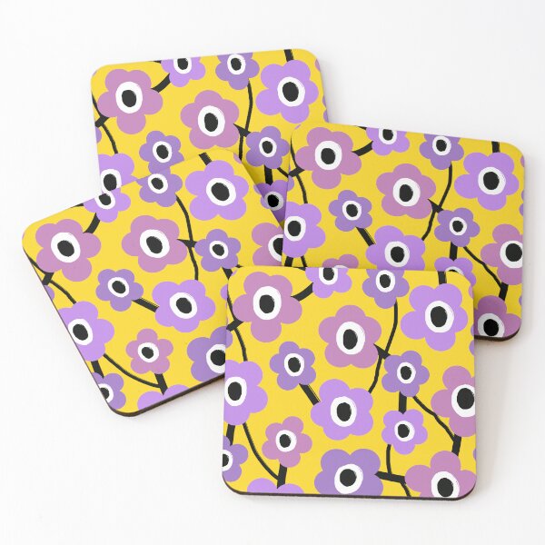 Item preview, Iconic Retro Scandinavian Floral Pattern in Purple and Yellow designed and sold by Deutschic.