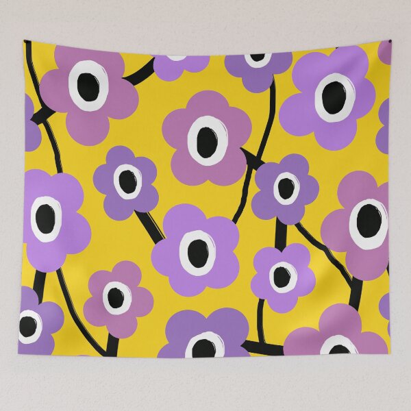 Item preview, Iconic Retro Scandinavian Floral Pattern in Purple and Yellow designed and sold by Deutschic.