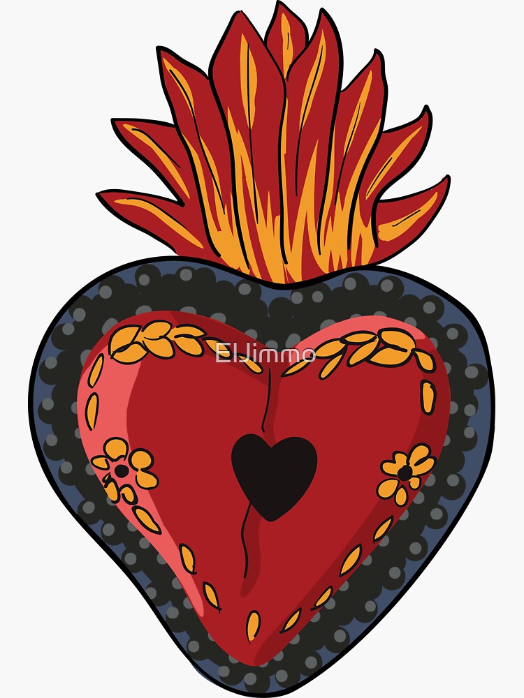 Flaming Sacred Heart Mexican Style Folk Art Sticker for Sale by ElJimmo