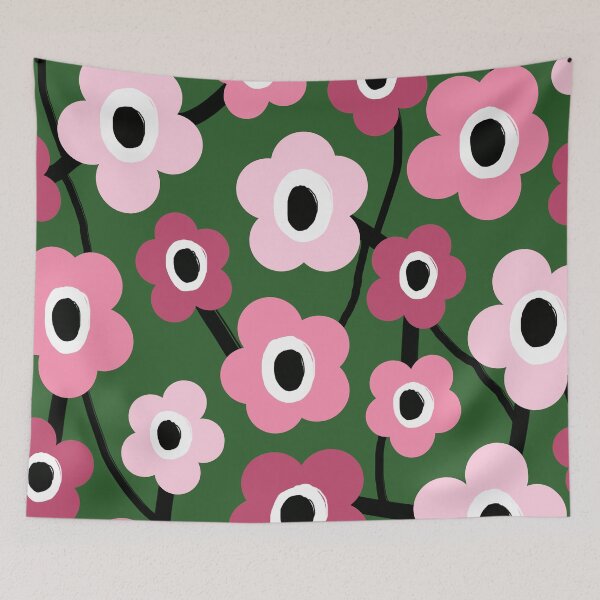 Item preview, Iconic Retro Scandinavian Floral Pattern in Pink and Green #1 designed and sold by Deutschic.