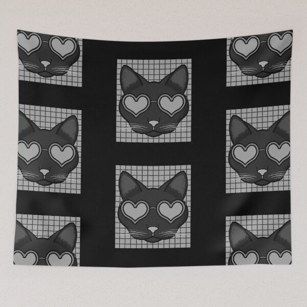 Item preview, Cute Heart Sunglasses Cat Black and White Vintage Grunge Illustrated designed and sold by Cayden Colias.