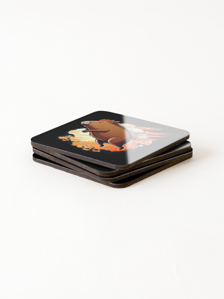 Thumbnail 4 of 5, Coasters (Set of 4), Jetpack Capybara designed and sold by RandomForestBot.