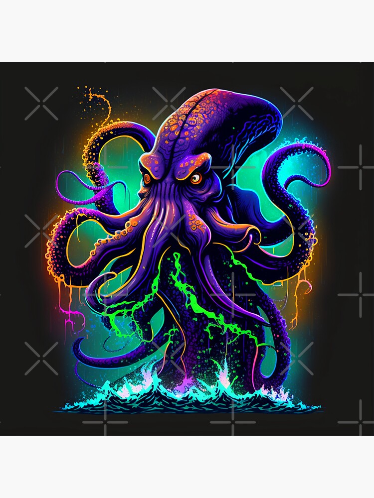 Kraken Angry Neon Colorful Purple Sticker