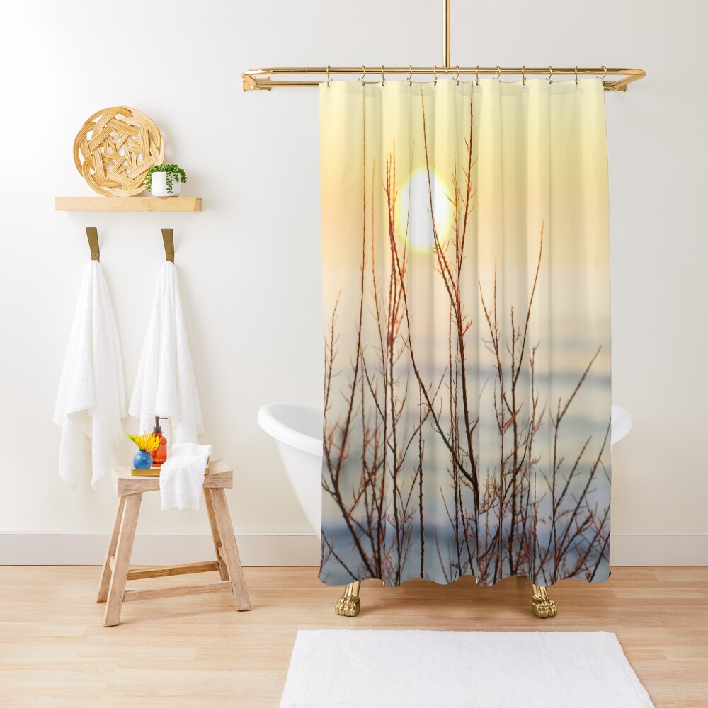 "Winter Sunrise Seascape with bush" Shower Curtain for Sale by oknoki