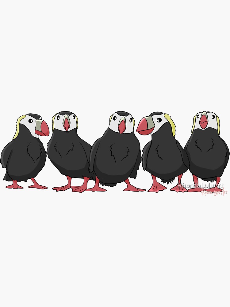 Thumbnail 3 of 3, Sticker, Puffin Parade designed and sold by RhondaLuluArt.