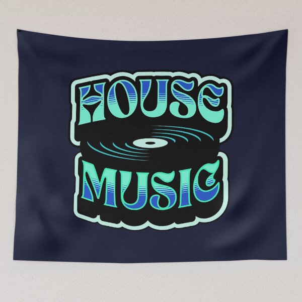 Item preview, HOUSE MUSIC  - Groovy Vinyl (blue/teal) designed and sold by Discothreadz.