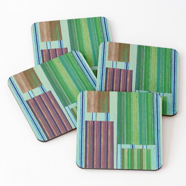 Item preview, JAPANESE TEXTILE COLLAGE SERIES  - Variation No. 5 STRIPES and RECTANGLES - AQUA, GREEN, MAROON designed and sold by MirabiliaMagpie.