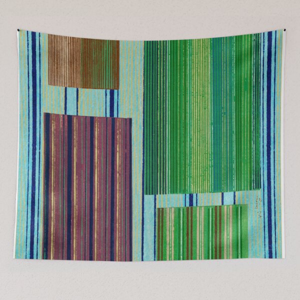 Item preview, JAPANESE TEXTILE COLLAGE SERIES  - Variation No. 5 STRIPES and RECTANGLES - AQUA, GREEN, MAROON designed and sold by MirabiliaMagpie.