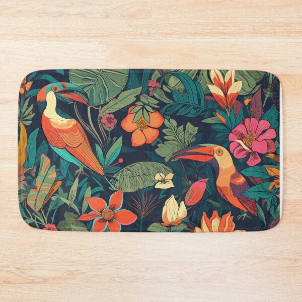 Item preview, A lively tropical forest with exotic birds and colorful flowers designed and sold by Maycon Arts.