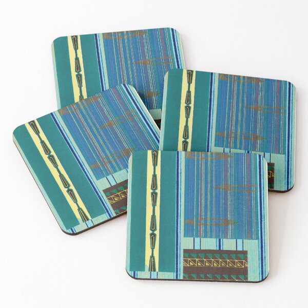 Item preview, JAPANESE TEXTILE COLLAGE SERIES  - Variation No. 8 STRIPES and RECTANGLES - AQUA, TEAL, BROWN designed and sold by MirabiliaMagpie.