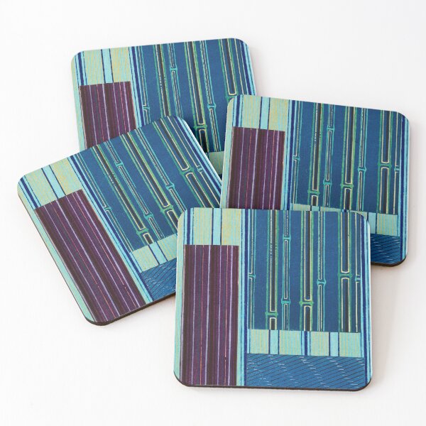Item preview, JAPANESE TEXTILE COLLAGE SERIES  - Variation No. 4 STRIPES and RECTANGLES - AQUA, INDIGO, PLUM designed and sold by MirabiliaMagpie.