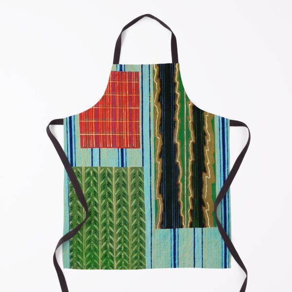 Item preview, JAPANESE TEXTILE COLLAGE SERIES - Variation No. 2 STRIPES and RECTANGLES - AQUA, GREEN, TOMATO and BLACK designed and sold by MirabiliaMagpie.