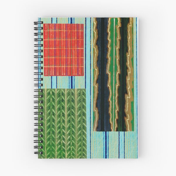 Item preview, JAPANESE TEXTILE COLLAGE SERIES  - Variation No. 2 STRIPES and RECTANGLES - AQUA, GREEN, TOMATO and BLACK designed and sold by MirabiliaMagpie.