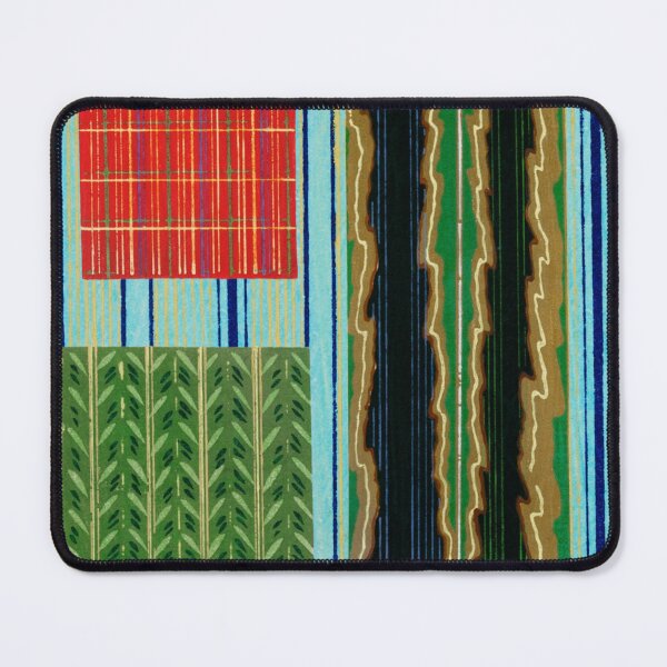 Item preview, JAPANESE TEXTILE COLLAGE SERIES - Variation No. 2 STRIPES and RECTANGLES - AQUA, GREEN, TOMATO and BLACK designed and sold by MirabiliaMagpie.
