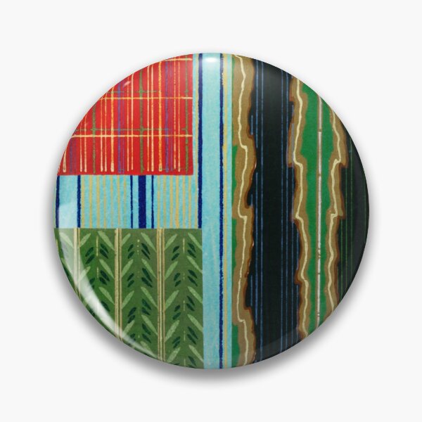Item preview, JAPANESE TEXTILE COLLAGE SERIES  - Variation No. 2 STRIPES and RECTANGLES - AQUA, GREEN, TOMATO and BLACK designed and sold by MirabiliaMagpie.