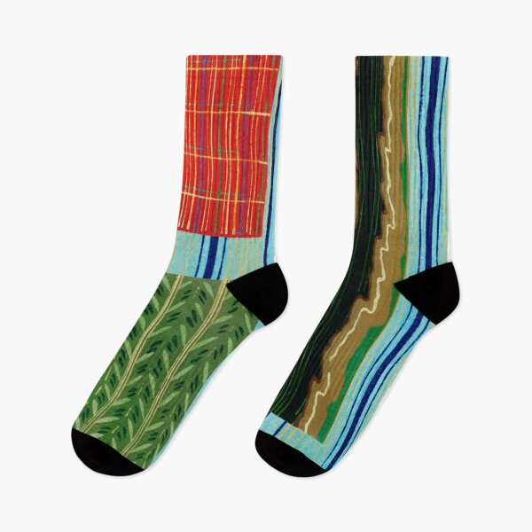 Item preview, JAPANESE TEXTILE COLLAGE SERIES  - Variation No. 2 STRIPES and RECTANGLES - AQUA, GREEN, TOMATO and BLACK designed and sold by MirabiliaMagpie.