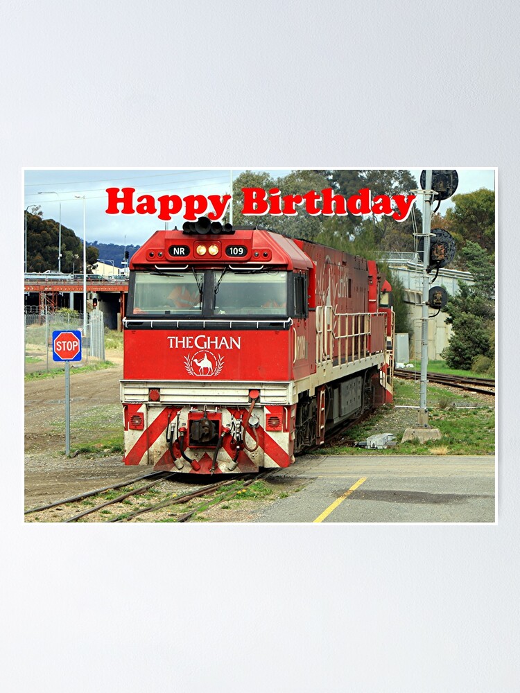 Poster Joyeux Anniversaire Locomotive De Train Rouge Par Franwest Redbubble