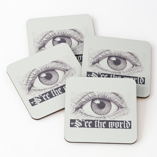 Item preview, See The World Close Up Eye Pencil Drawing Halftone Texture and Blackletter Font Weird Print designed and sold by semisoberme.