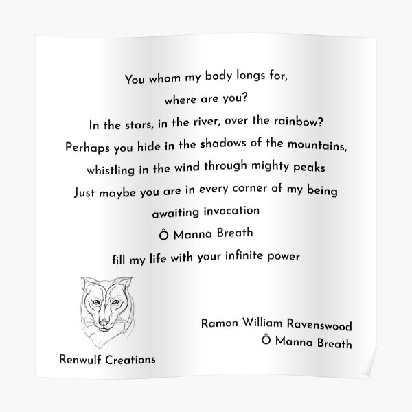 Ô Manna Breath by Ramon William Ravenswood - Metaphysical Poem Poster