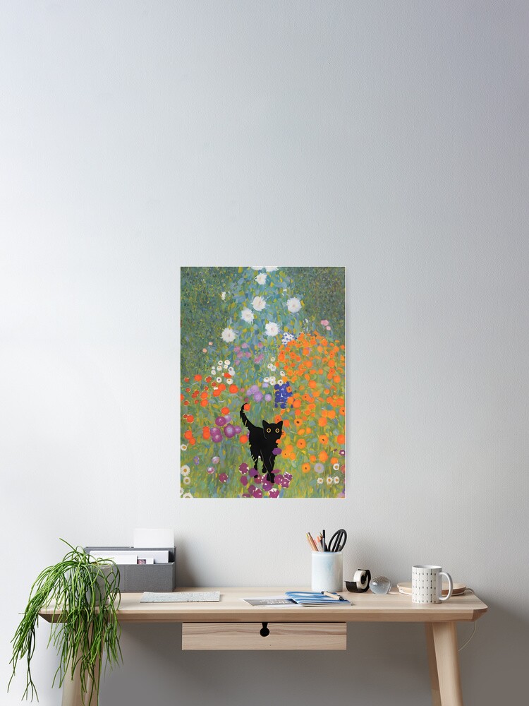 Thumbnail 2 of 3, Poster, Cat Poster Famous Klimt Art Painting Bauerngarten Floral designed and sold by outdoorway.