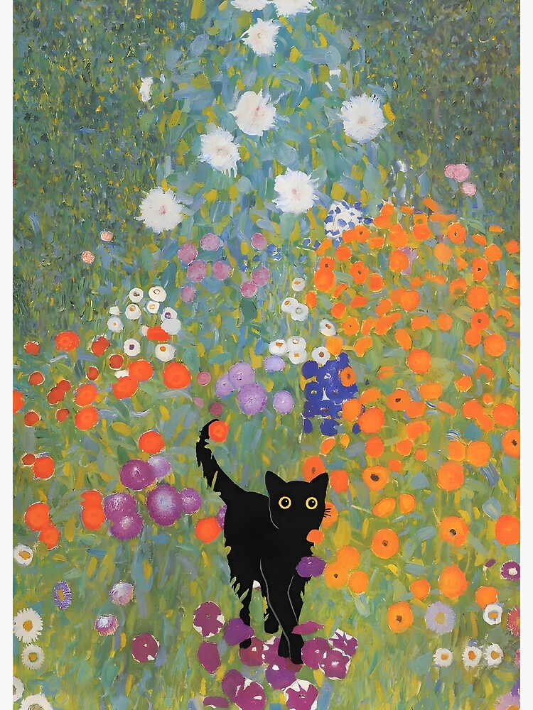 Thumbnail 3 of 3, Poster, Cat Poster Famous Klimt Art Painting Bauerngarten Floral designed and sold by outdoorway.