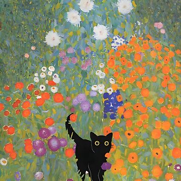 Artwork thumbnail, Cat Poster Famous Klimt Art Painting Bauerngarten Floral by outdoorway